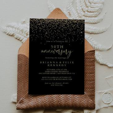 gold confetti script 50th wedding anniversary  invitation