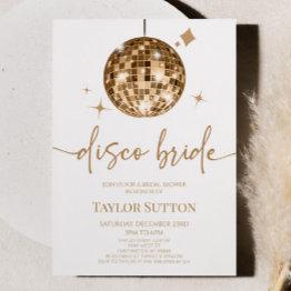 Small Gold Disco Ball Disco Bride Bridal Shower Invitation Front View