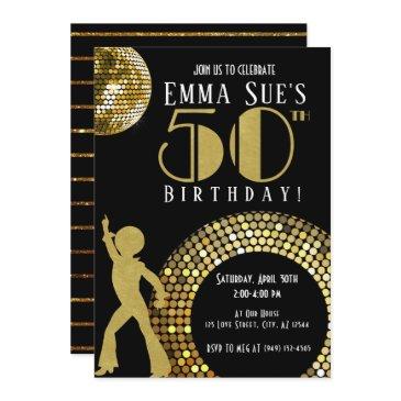 gold disco ball studio 54 party 50th birthday invitation