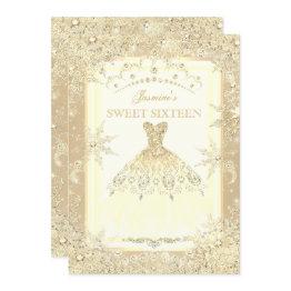 Small Gold Dress Tiara Winter Wonderland Sweet 16 Party Invitation Front View