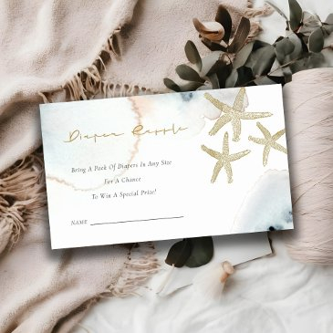 gold dusky blue starfish diaper raffle baby shower enclosure invitations