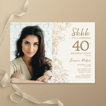 gold elegant surprise photo 40th birthday invitation