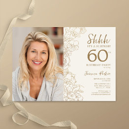 Small Gold Elegant Surprise Photo 60th Birthday Invitation Front View