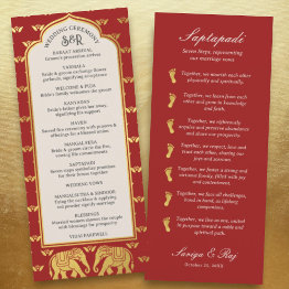 Small Gold Elephant Indian & Hindu Wedding Program Invitations Front View