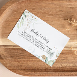Small Gold Eucalyptus Baby Shower Book Request Enclosure Invitations Front View