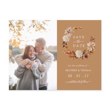 gold fall wreath wedding photo save the date announcement postinvitations