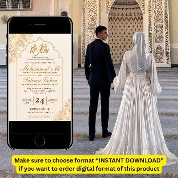 gold floral mosque elegance muslim wedding nikah i invitation