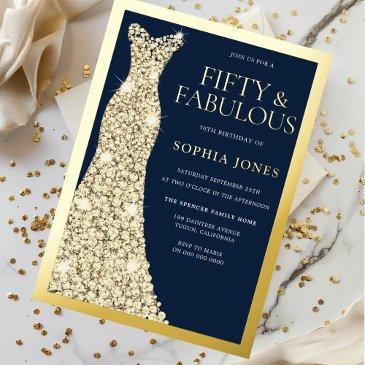 gold foil fifty & fabulous 50th birthday party foil invitation