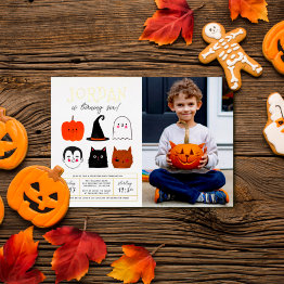 Small Gold Foil Halloween Friends Modern Birthday Photo Foil Invitation Front View