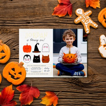 gold foil halloween friends modern birthday photo foil invitation