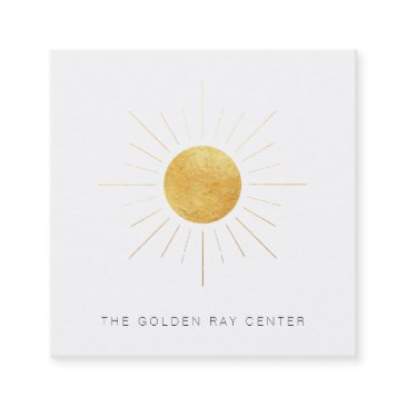 ~ gold foil sun and golden rays spiritual center square business invitations