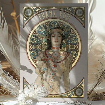 gold foil thank you invitations art nouveau mucha