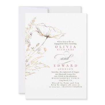 gold foil wildflowers dusty pink engagement party invitation
