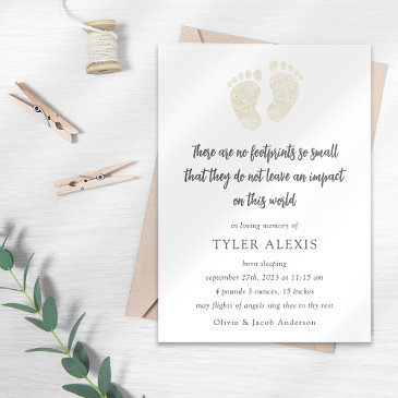 gold footprints baby memorial announcement invitations