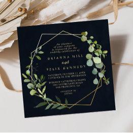 Small Gold Geometric Blue Green Diamond Wedding Invitation Front View