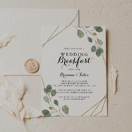 Small Gold Geometric Calligraphy Wedding Breakfast Invitation Front View