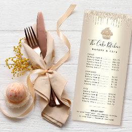 Small Gold Glitter Drips Cupcake Bakery Pastry Chef Menu Front View