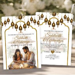 Small Gold Indian Wedding Ceremony Roka Hindu Bollywood Invitation Front View