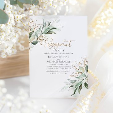 gold leaves greenery elegant engagement party invitation
