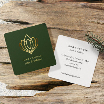 gold lotus | green | wellness spa massage yoga square business invitations