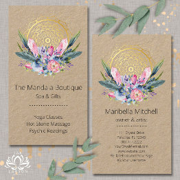 Small Gold Mandala Pink Crystals Psychic Spa Spiritual Business Invitations Front View