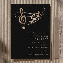 Small Gold Music Notes Classy Minimal Concert Invitation Front View