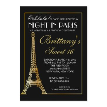 gold night in paris sweet 16 custom invitation