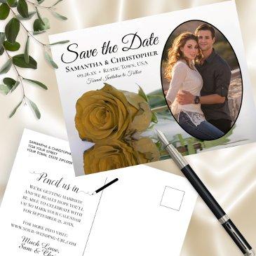 gold ochre rose oval photo wedding save the date announcement postinvitations