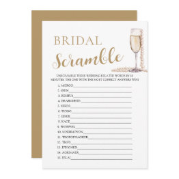 Small Gold Pearls And Prosecco Bridal Word Scramble Game Invitation Front View