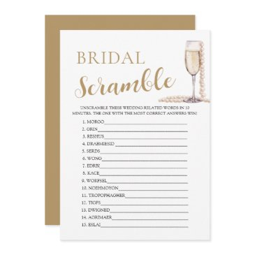 gold pearls and prosecco bridal word scramble game invitation