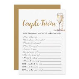 Small Gold Pearls & Prosecco Couple Trivia Bridal Game Invitation Front View