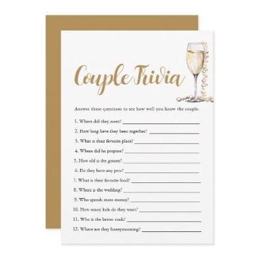 gold pearls & prosecco couple trivia bridal game invitation