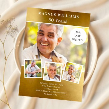 gold photo collage birthday invitation