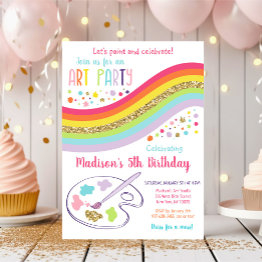 Small Gold Rainbow Art Party Dress For A Mess Birthday Invitation Front View