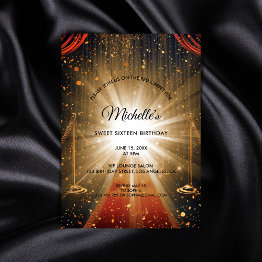 Small Gold Red Carpet Sweet Sixteen Classy Birthday Invitation Front View