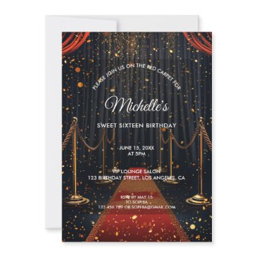 gold red carpet sweet sixteen movie birthday party invitation