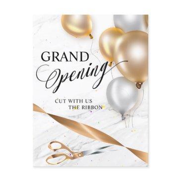 gold ribbon silver balloons scissors grand opening invitation postinvitations