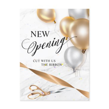 gold ribbon silver balloons scissors new opening invitation postinvitations