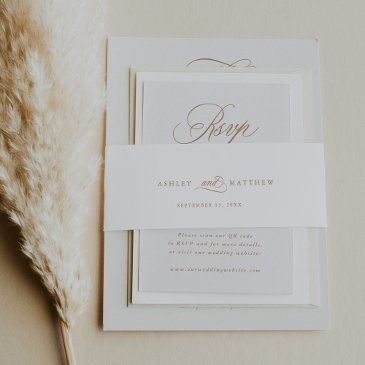gold romantic calligraphy wedding invitation belly band