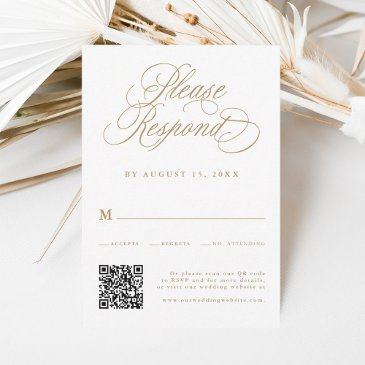 gold romantic calligraphy wedding qr code rsvp invitations