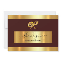 Small  Gold Scissors Logothank You Business Insert Card  Front View