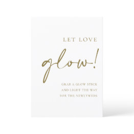 Small Gold Script Let Love Glow Wedding Sign Menu Front View
