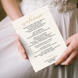 Small Gold Script Wedding Itinerary - Wedding Welcome Invitation Front View