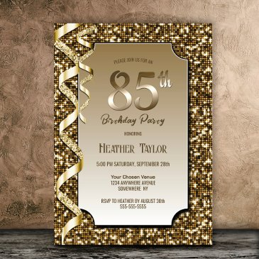 gold sequins 85th birthday party invitation