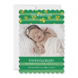 Small Gold Shamrocks Photo Birth Announcement Front View