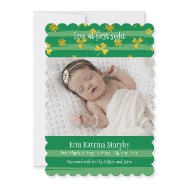 gold shamrocks photo birth announcement