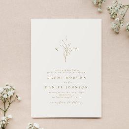Small Gold Simple Botanical Monogram Rustic Wedding Invitation Front View