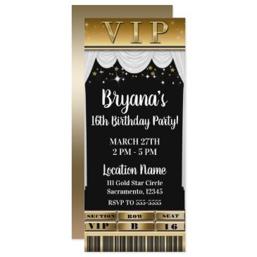 gold stars white curtains elegant party vip ticket invitation