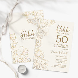 Small Gold Surprise 50th Anniversary Invitation Front View