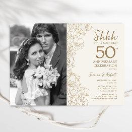Small Gold Surprise 50th Anniversary Photo Invitation Front View